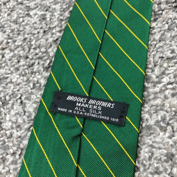 Vintage Brooks Brothers Makers Neck Tie Silk Repp Striped Green 56L USA Made - Picture 4 of 5